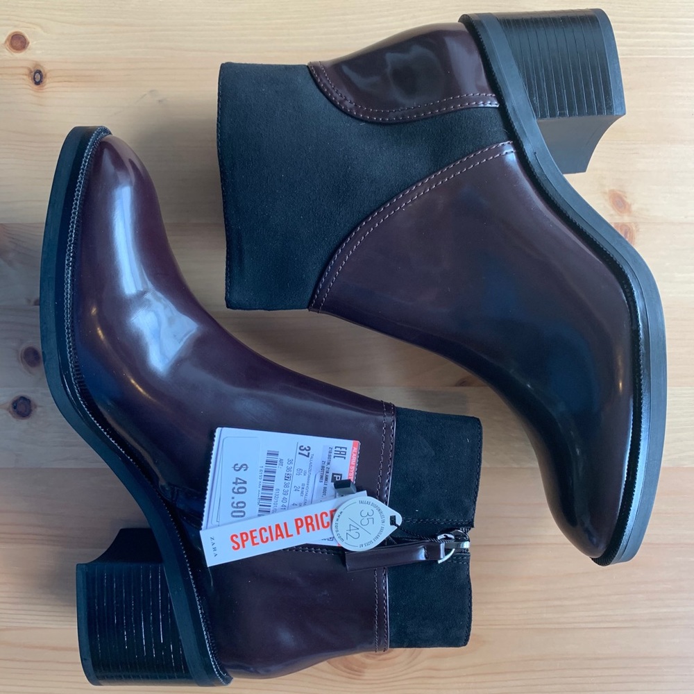 NWT Zara Booties - Black and Maroon - Size 6.5